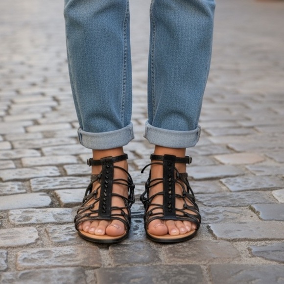 Brian Atwood Shoes - BRIAN ATWOOD Size 6.5 Black Gladiator Agustina Snake Sandals Studs Spikes R $220